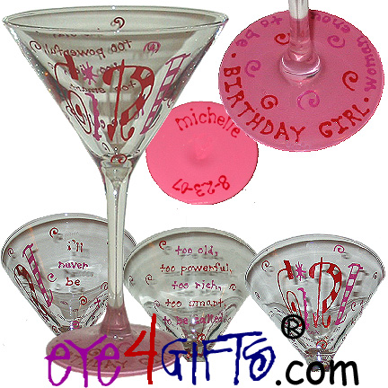 Birthday Girl Martini Glass Hand Painted