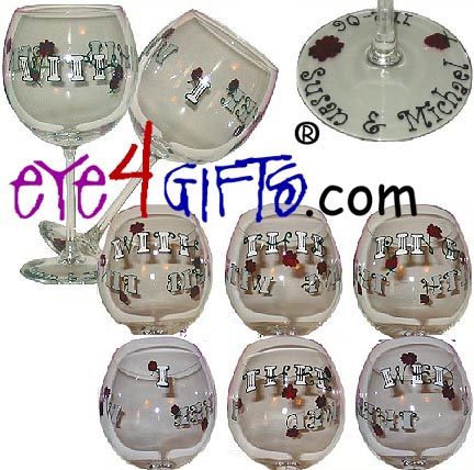 Here is a pair of 20 ounce balloon wine glasses WITH THIS RING is painted 